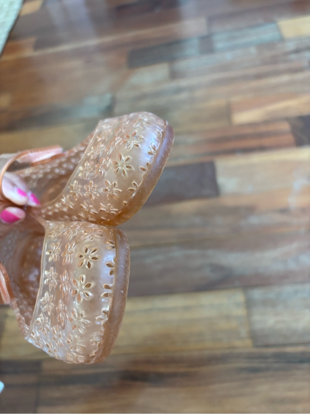 Old Navy Girls Size 8 Mary Jane Jelly Flats Clear Pink Floral Shoes - Picture 6 of 6